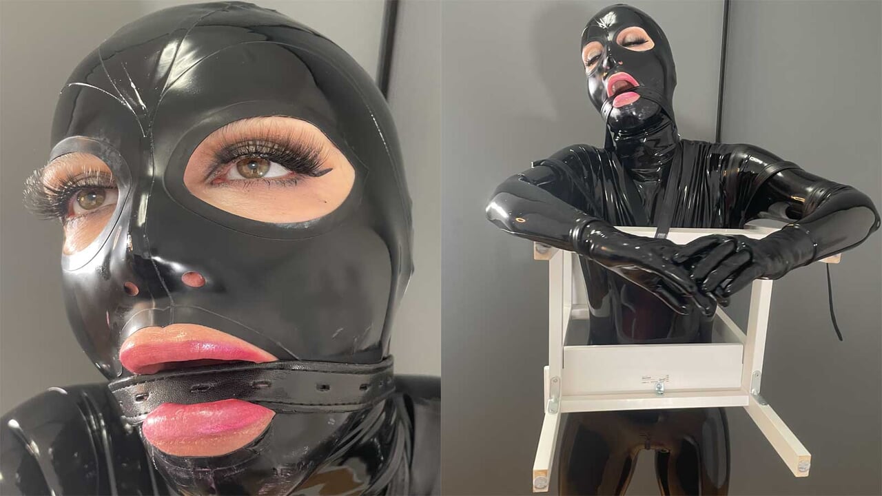 TouchedFetish – Latex & BDSM Couple in Rubber Catsuits – Submissive slave is tied up, gagged in Bondage, spanked, whipped & padd