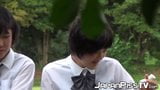 Cute Japanse schoolgirl with pigtails pisses in the wind snapshot 1