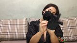 Masked Brunette Rides Big Sex Toy snapshot 2