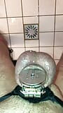 Shower pissing in micro chastity cage with penis plug POV snapshot 8
