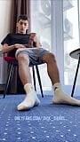 A GUY WITH HAIRY LEGS IN WHITE SOCKS ADIDAS JERKS OFF A DICK snapshot 2