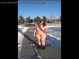 Super Hot BBW Wife goes walking Nude in the Snow. snapshot 6