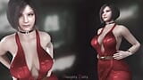 Ada Wong dans une robe rouge chic a de gros seins qui rebondissent quand elle marche snapshot 11