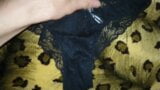 Jerking-off with gf's dirty panties, shooting a load onto them snapshot 1