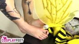 Foot fetish bee cosplayer takes off striped stockings snapshot 11