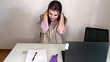 Hot Step Mother Seduces Step Son in the office, shows him milky nipples and Makes big cock Handjob snapshot 13