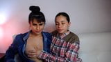 Latina lesbians Zoe and Lola play with each other’s tits snapshot 3