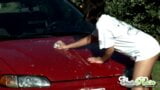 Cute Rain with lesbian Babe, both rounded tits and butt Sexy Car Wash snapshot 1