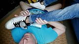Twink in jeans and sweaty socks gives me footjob snapshot 2