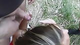 Сексуальная немецкая шлюшка-брюнетка наслаждается ублажением двух жестких членов на улице snapshot 17