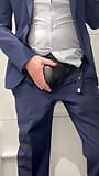 Suited surprise, long day in the office, with my leather jock strap. snapshot 4