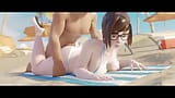 Mei in einem kleinen bikini wird am strand auf dem bauch liegend gepohlt snapshot 6