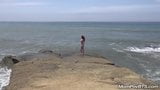Free watch & Download Spanish MILF gets nude at beach behind the scenes