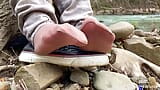 Jeans Feet Teasing At The Forest In Nylon Socks snapshot 7