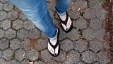 crossdresser tempts with his feet on the street snapshot 10