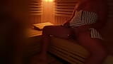 Public Exhibitionist in sauna with cock ring and urethral stimulation, public dick flash snapshot 6