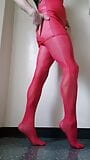 Tgirl con un grosso cazzo in rosso viene su collant di nylon snapshot 1