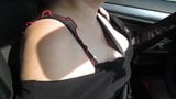 Chick in red stockings tops driving car snapshot 4