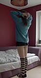 Striptease Befor Go to Bed.  Cute Young Trans  Shemale in Miniskirt and Stockings snapshot 5