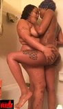 Ebony lesbian kiss on shower snapshot 2