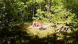 Chubby German lady rubbing her shaved pussy in the woods snapshot 3