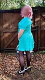 Sexy crossdresser satin dress stockings outdoor snapshot 1