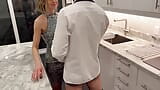 Wife fucked and gets creampie in kitchen while wearing party dress by husband and friend snapshot 1