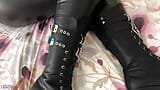 A Hard Bootjob in Chunky Platform Black Boots - Bootjob, Shoejob, Ballbusting, CBT, Trample, Trampling, High Heels, Crush snapshot 2