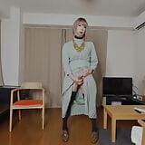 Japanese crossdresser cumshots when excited by genitals touched by long dress. snapshot 12