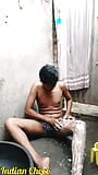 Indian gay bathing nude and washing his clothes, Indian boy showing his big cock in public place snapshot 14