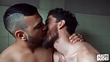 Os garanhões barbudos Adonis e Andy vão ao banheiro abandonado para beijar e esguichar sua porra em todos os lugares - caras da realidade snapshot 6