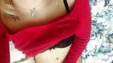 Home striptease in a red sweater and masturbation with a gentle orgasm. Close-up. Part 2 snapshot 10