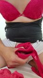 Red VS bra gets loaded with cum while wearing her clothes snapshot 14