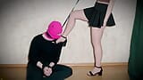 Mistress in shoes and short skirt makes her slave on a leash kiss her feet - girlz .pro - janewalker98 snapshot 8