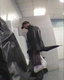 Hairy guy showing off his cock in public restroom snapshot 2