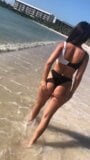 Black and White Thong Bikini on Beach snapshot 5