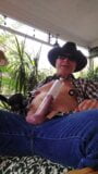 Cowboy dad pumps cock,and nips sitting on back porch snapshot 13