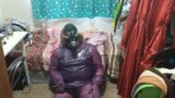 Latex Jelly Loose Purple Body Suit over Swimsuit Gasmask Breathplay Vibrator snapshot 11