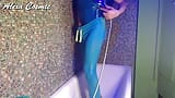 Tgirl soaking wet in blue polo shirt and pants in shower. Wetlook blue polo shirt and pants. snapshot 15