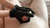 Sexy handjob with oil in black gloves snapshot 6