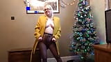 Striptease in coat and pantyhose snapshot 5