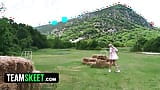 Fairy girl com uma bela buceta rosa chupa e fode um estranho na floresta - teamskeet snapshot 1