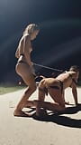 Teen Girl Hardcore Straps On Guy with Huge Dildo with moans on a leash Public Outdoors, Pegging snapshot 7