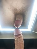 Jerking off and cumming in front of the mirror close-up! Big load! Man's moans! Uncut big cock! snapshot 7