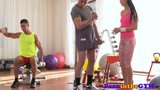 Gym babe pussyfucked while sucking cock snapshot 2