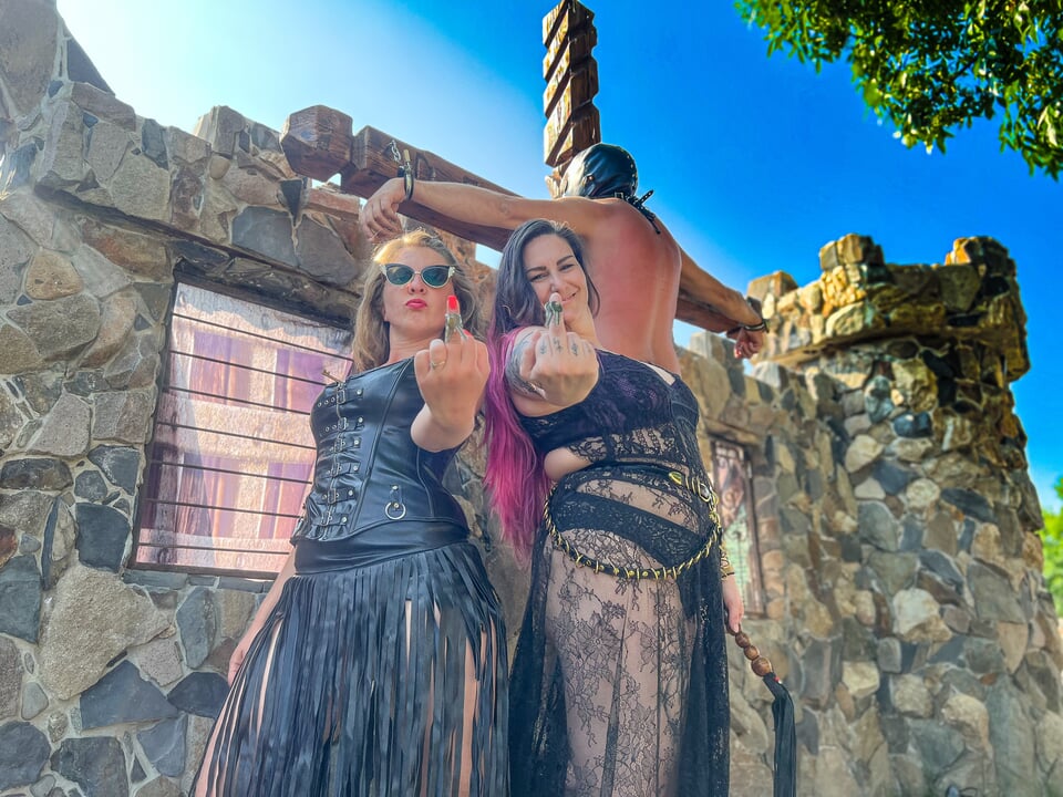 Sadistic medieval crucifixion - Whipping in pieces by Mistress Zeida and Sadic Sadie