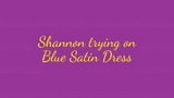 Frilly Shannon Jones  trying on Blue Satin Dress snapshot 1