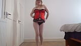 Sexy Blonde wife Dancing striptease in Basque and thong snapshot 5