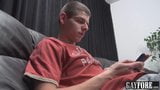 Twink Jacob tugging on his long foreskin and sucking himself snapshot 1