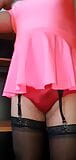 Red nylon knickers tease and pink licra cheerleader dress 2 snapshot 1